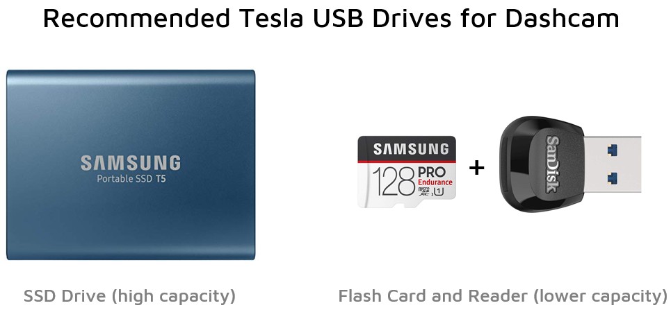 Tesla Dashcam USB Drives - SSD and Flash