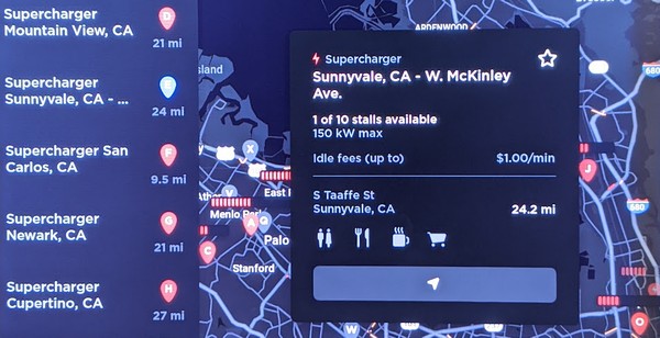 Tesla Supercharger In-Car Map